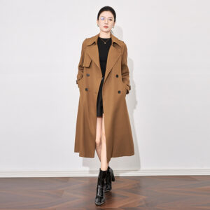 Double-Breasted Belted Mid-Length Petite Women's Trench Coat